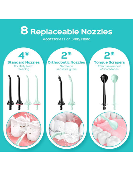 COSLUS Flosser de Agua Inalámbrico 2 Paquetes Negro y Verde
