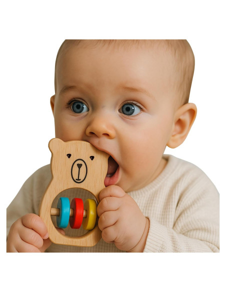 Sonajero y Mordedor de Madera Shumee Oso para Bebés 0-6 Meses