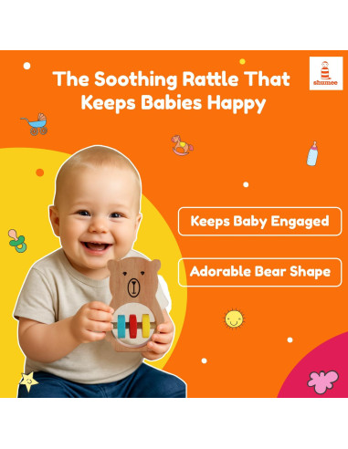 Sonajero y Mordedor de Madera Shumee Oso para Bebés 0-6 Meses