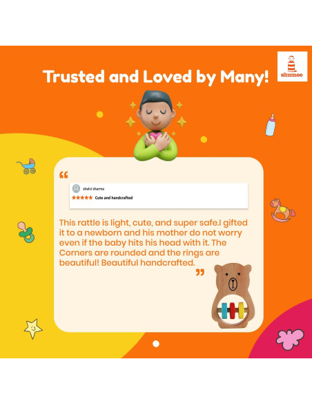 Sonajero y Mordedor de Madera Shumee Oso para Bebés 0-6 Meses
