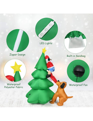 Tangkula Árbol de Navidad Inflable 1.98m con Luces LED