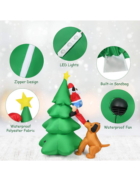 Tangkula Árbol de Navidad Inflable 1.98m con Luces LED