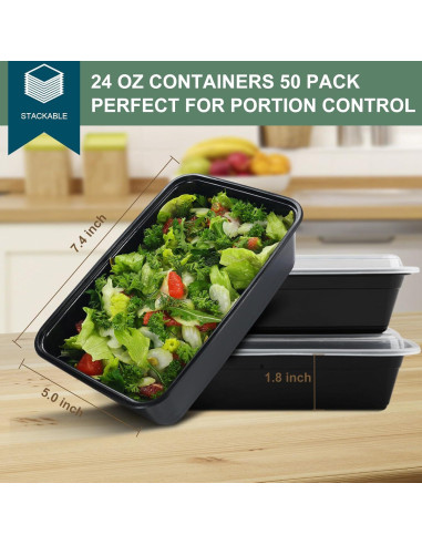 Contenedores de Comida VIVIGU 24 oz 50 Piezas A Prueba de Fugas