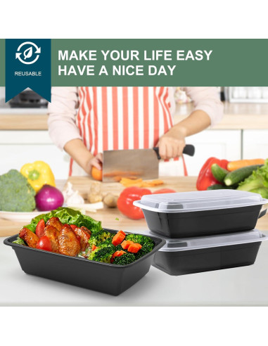 Contenedores de Comida VIVIGU 24 oz 50 Piezas A Prueba de Fugas