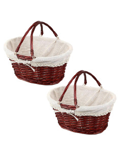 Cesta Tejida de Mimbre KINJOEK 2 Piezas con Forro Algodón