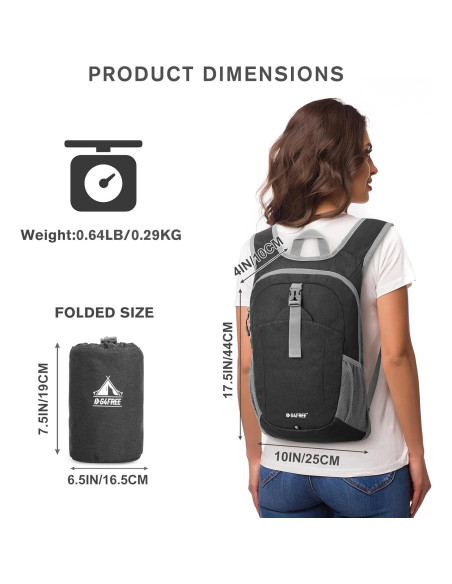 Mochila de Senderismo Plegable G4Free 12L Negra