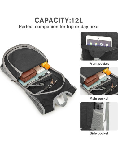 Mochila de Senderismo Plegable G4Free 12L Negra