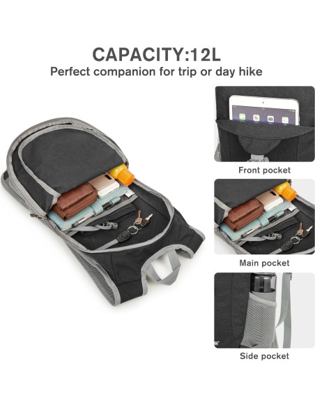 Mochila de Senderismo Plegable G4Free 12L Negra