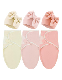 DRESHOW 3 Sacos de Sueño Bebé con Sombrero Lazo 0-3 Meses