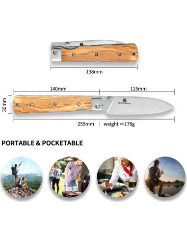 Cuchillo de cocina plegable ZhengSheng 11.43 cm acero inoxidable