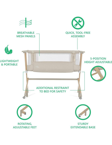 Cuna Evolur Stellar Lateral Beige Ajustable 11.34 kg