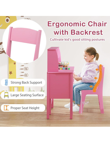 Conjunto de Escritorio y Silla para Niños Costzon Rosa