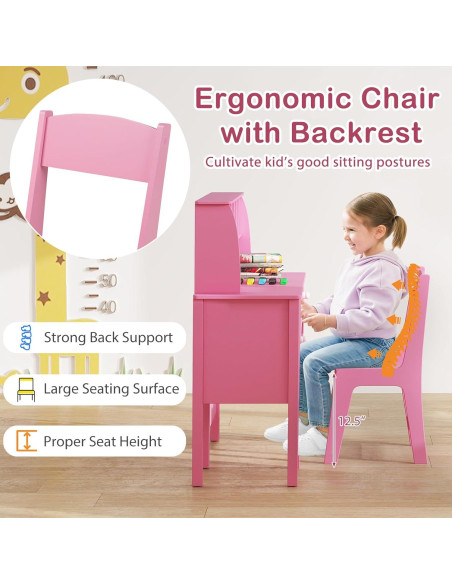 Conjunto de Escritorio y Silla para Niños Costzon Rosa