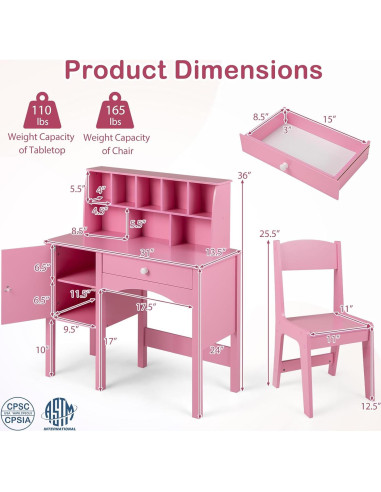Conjunto de Escritorio y Silla para Niños Costzon Rosa