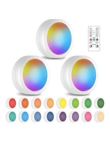 Luz LED Puck Inalámbrica SIXDEFLY 16 Colores Paquete de 3