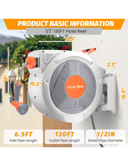 Carrete de Manguera de Jardín Retráctil Tropow 39.62m 9 Funciones