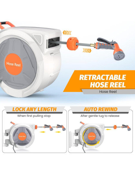 Carrete de Manguera de Jardín Retráctil Tropow 39.62m 9 Funciones