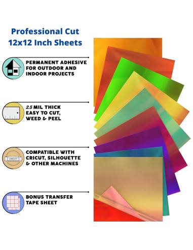 Paquete de 10 Hojas de Vinilo Holográfico Kassa 30.48 cm