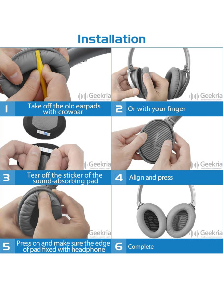 Almohadillas de Reemplazo Geekria para Bose QC 45/35 II/35 IIGaming/AE2 - Negro