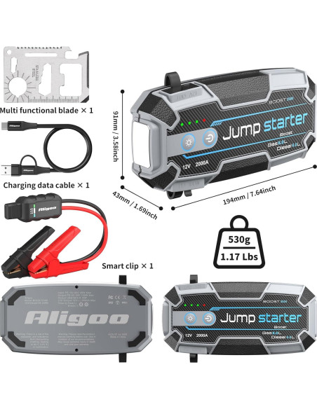 Arrancador de Batería Portátil Aligoo Boost 2000 2000A IP67