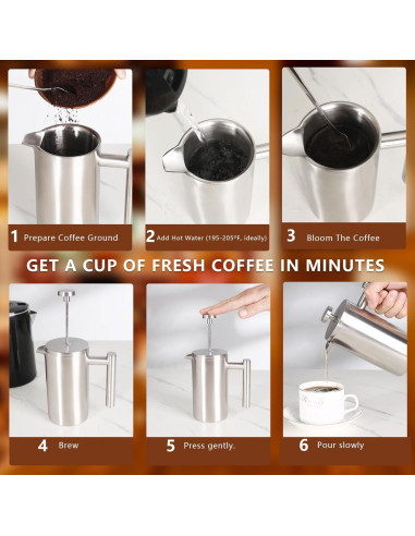 Cafetera Prensa Francesa 350ml SZHETEFU Acero Inoxidable