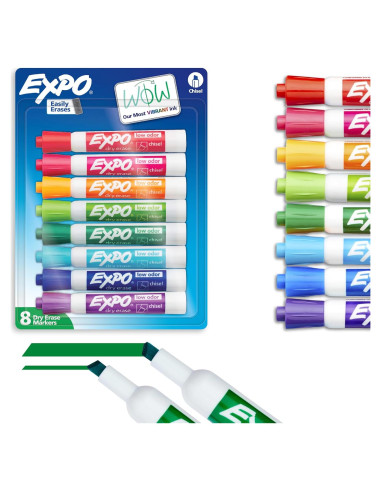 Marcadores de Pizarra Blanca EXPO, 8 Colores Vibrantes, Punta Chisel