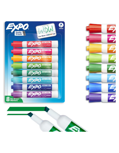 Marcadores de Pizarra Blanca EXPO, 8 Colores Vibrantes, Punta Chisel Marcadores de Pizarra Blanca EXPO, 8 Colores Vibrantes, Punta Chisel