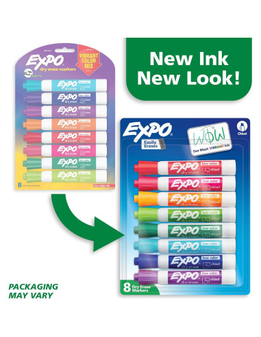 Marcadores de Pizarra Blanca EXPO, 8 Colores Vibrantes, Punta Chisel