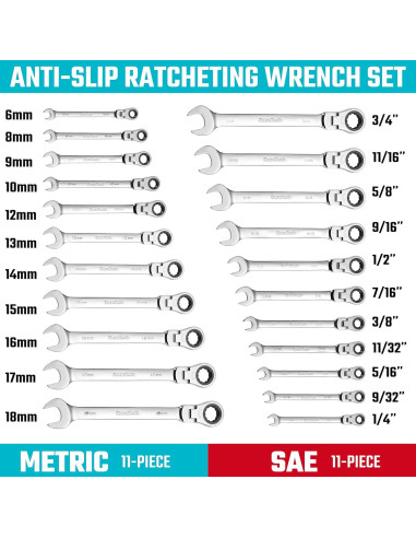 Juego de Llaves de Carraca Flexible DURATECH 22 Piezas 6-18mm