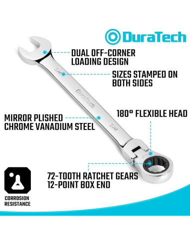 Juego de Llaves de Carraca Flexible DURATECH 22 Piezas 6-18mm