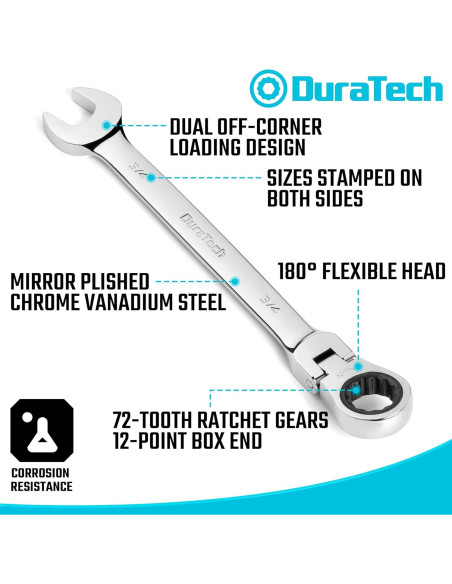 Juego de Llaves de Carraca Flexible DURATECH 22 Piezas 6-18mm