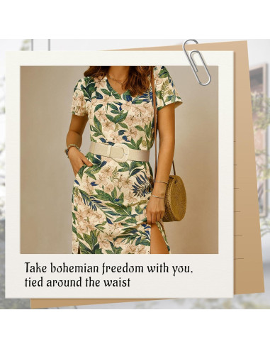 Cinturón Elástico de Paja Tejida para Mujeres - Boho - S