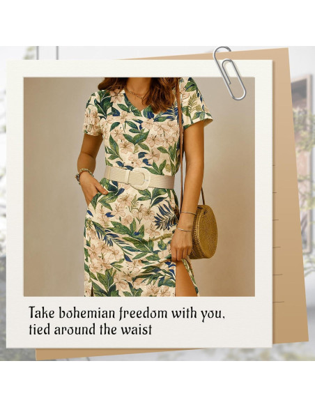 Cinturón Elástico de Paja Tejida para Mujeres - Boho - S