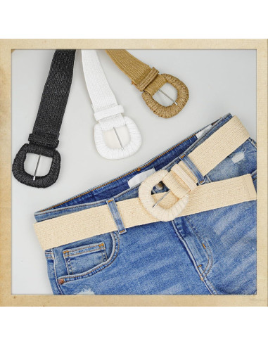 Cinturón Elástico de Paja Tejida para Mujeres - Boho - S