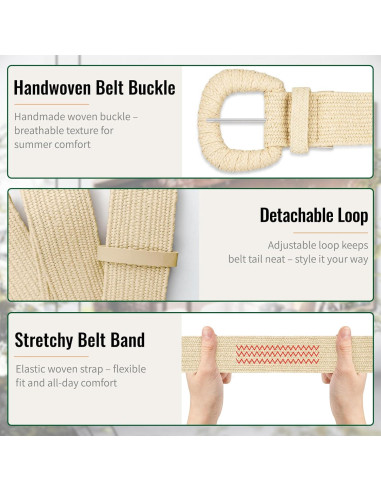 Cinturón Elástico de Paja Tejida para Mujeres - Boho - S