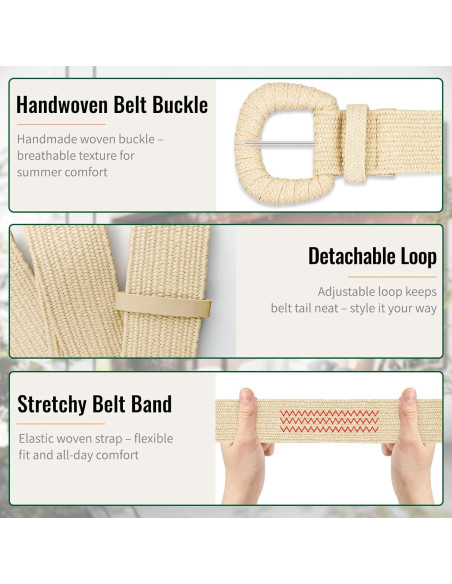 Cinturón Elástico de Paja Tejida para Mujeres - Boho - S