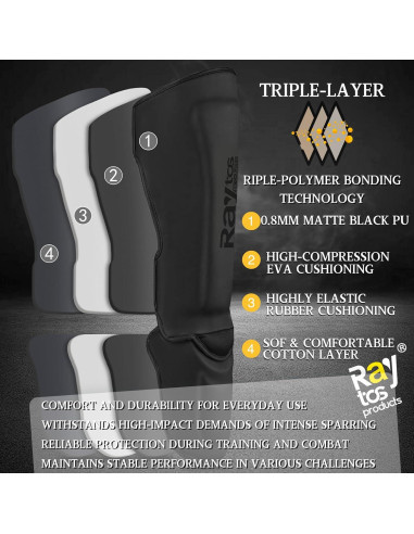 Protectores de Espinillas Raytos para Muay Thai y MMA - Mediano