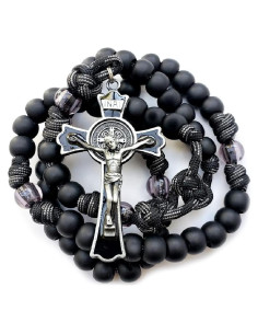 Rosario Rugged Monje Negro con Crucifijo Esmalte Negro 55.88 cm