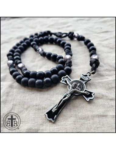 Rosario Rugged Monje Negro con Crucifijo Esmalte Negro 55.88 cm