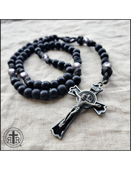 Rosario Rugged Monje Negro con Crucifijo Esmalte Negro 55.88 cm