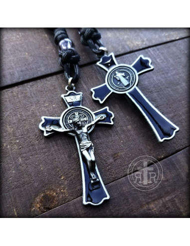 Rosario Rugged Monje Negro con Crucifijo Esmalte Negro 55.88 cm