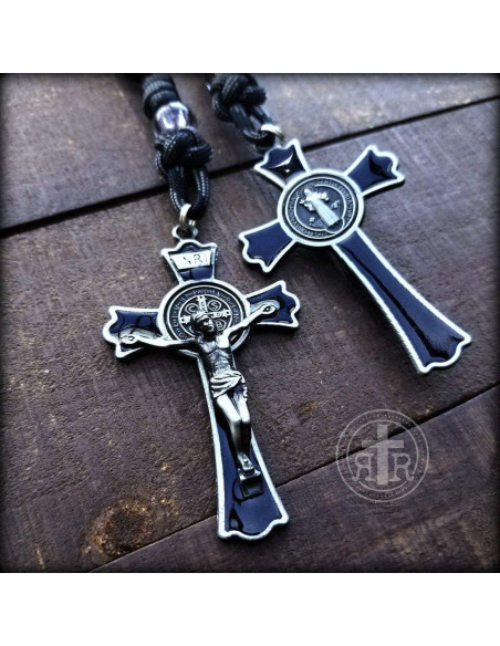 Rosario Rugged Monje Negro con Crucifijo Esmalte Negro 55.88 cm