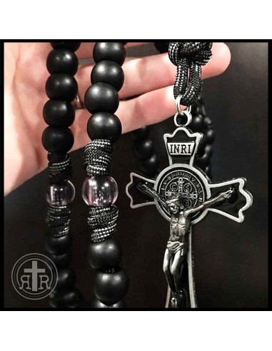 Rosario Rugged Monje Negro con Crucifijo Esmalte Negro 55.88 cm