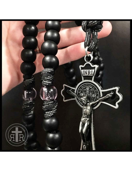 Rosario Rugged Monje Negro con Crucifijo Esmalte Negro 55.88 cm