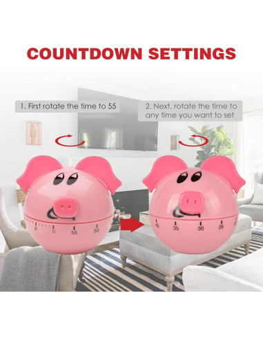 Temporizador Mecánico RileyFine WG013 Cerdito Rosa 60 Min