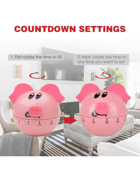 Temporizador Mecánico RileyFine WG013 Cerdito Rosa 60 Min