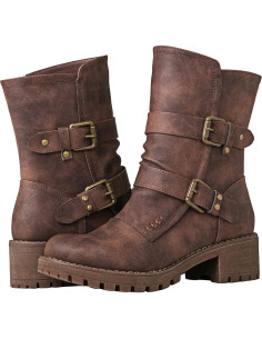 Botas de Motociclista Globalwin para Mujeres - Cuero Vegano Marrón 2
