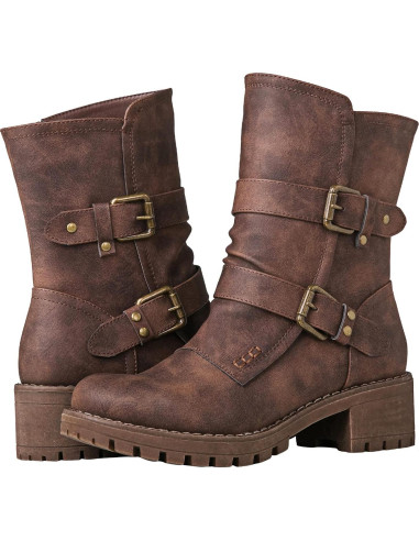 Botas de Motociclista Globalwin para Mujeres - Cuero Vegano Marrón