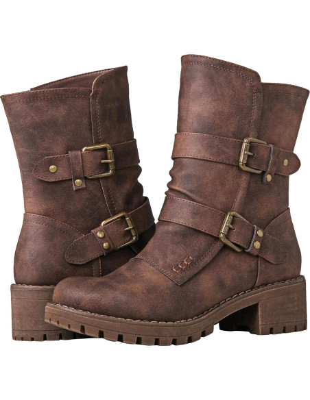 Botas de Motociclista Globalwin para Mujeres - Cuero Vegano Marrón