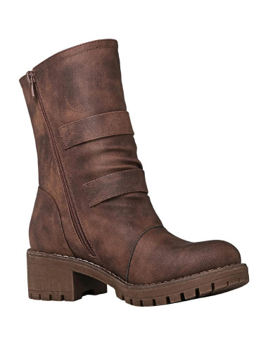 Botas de Motociclista Globalwin para Mujeres - Cuero Vegano Marrón